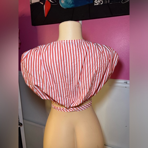 Striped Red Wrap Top - Picture 5 of 7